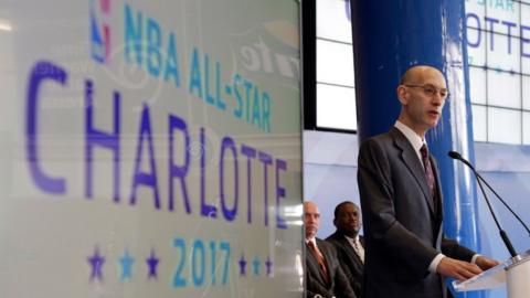 In this Tuesday, June 23, 2015 file photo NBA Commissioner Adam Silver speaks during a news conference to announce Charlotte, N.C., as the site of the 2017 NBA All-Star basketball game.