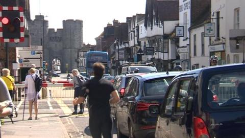 Traffic queuing at Canterbury West station