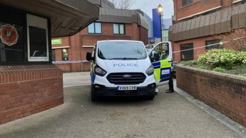 Police vehicle at the scene on Alcester Street, Redditch