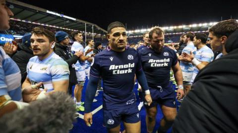 Scotland's Sione Tuipulotu at full time during a Quilter Nations Series match between Scotland and Argentina at Scottish Gas Murrayfield, on November 16, 2025