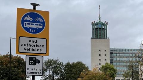 Bus lane camera sign on John Dobson Street in Newcastle