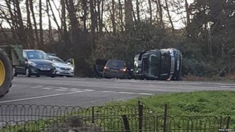 Land Rover overturned on road