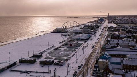 Great Yarmouth seafront after snowfall on 15 January 2024