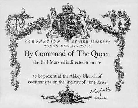 Queen Elizabeth II coronation invite