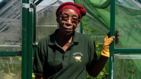 Linette Johnson, 71, at STARGarlott Community Allotment in Splott, Cardiff