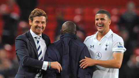 Andre Villas-Boas and Kyle Walker at Tottenham Hotspur, 2012, with Jermain Defoe in between them, his back to camera.