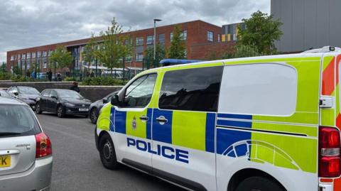 Police vehicle outside Derby Cathedral School on 5 May 2026.