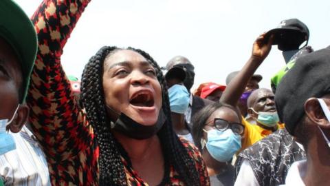 Woman taking part in labour union march