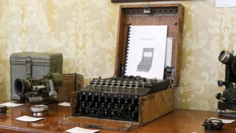An Enigma cipher machine is on display at an auction house in Bucharest, Romania, July 11, 2017