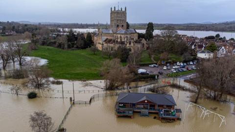 Tewkesbury flooding seen from above