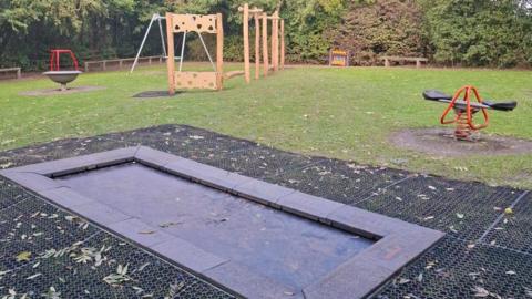 A new, larger trampoline - suitable for wheelchair users and playground equipment at Shilo Recreation Ground in Awsworth, Nottinghamshire.