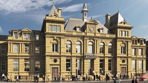 An artist's impression of the transformed St Peter's House in Bradford with new Bradford Arts Centre sign.