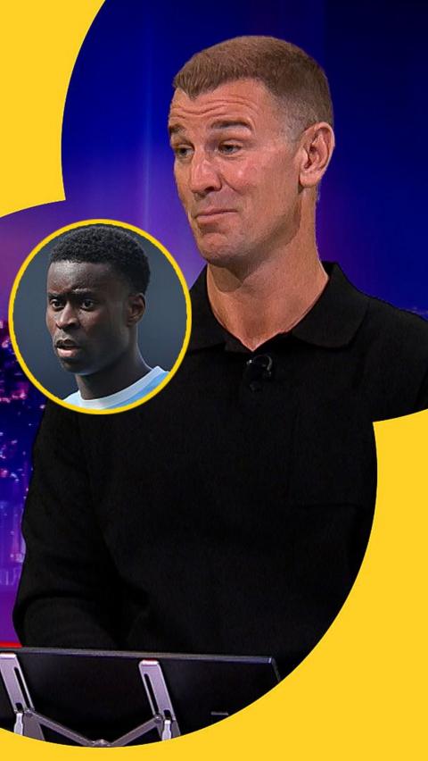 Joe Hart on Match of the Day with a photo of Marc Guehi