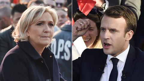 Marine Le Pen and Emmanuel Macron campaigning on Thursday