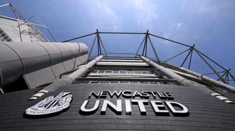 A general view of the club badge on the side of the West Stand during the Premier League match between Newcastle United and Brighton & Hove Albion 