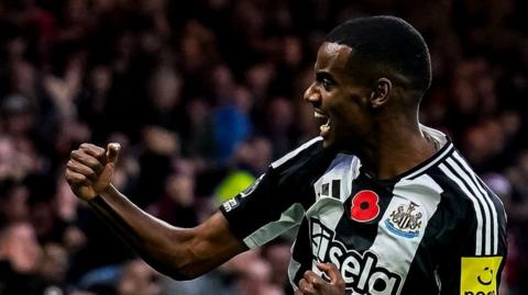 Isak celebrates scoring for Newcastle against Nottingham Forest