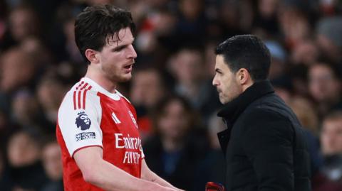 Declan Rice and Mikel Arteta