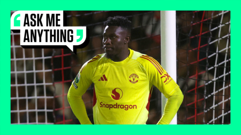 Andre Onana in front of 'Ask Me Anything' branding