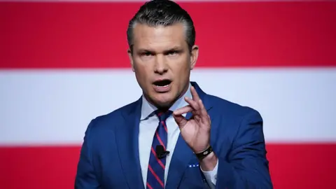 A close shot of Pete Hegseth, who speaks at an event