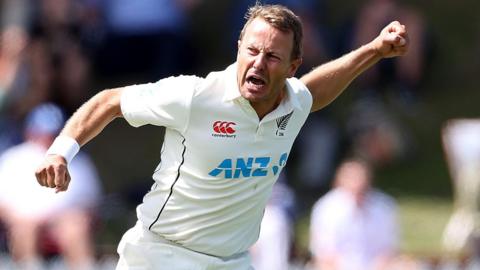 Neil Wagner celebrates taking a wicket for New Zealand