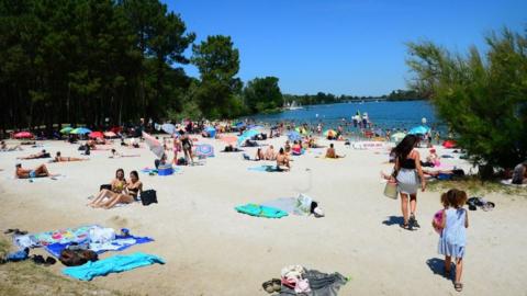 The beach of the Lake of Bordeaux, south-western France