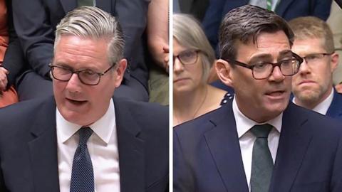 Sir Keir Starmer and Andy Burnham, both wearing dark suits and ties, white shirts and glasses, in the House of the Commons for the debate on the Hillsborough Law