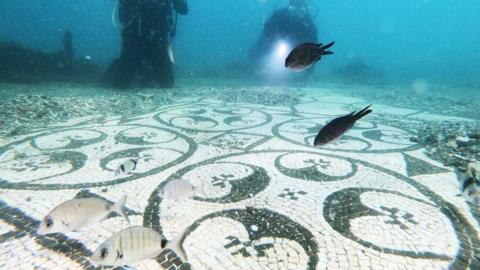Underwater mosaics in Baiae, Italy.