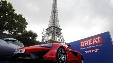 Car in front of Eiffel Tower