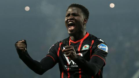 Makhtar Gueye celebrates a goal for Blackburn