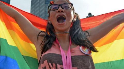 A supporter attends the annual "Pink Dot" event in a public show of support for the LGBT community at Hong Lim Park in Singapore on July 1, 2017.