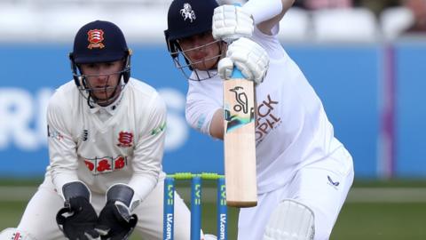 Jordan Cox (right) batting for Kent against Essex