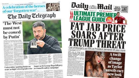 The front page of the Daily Telegraph and the Daily Mail.