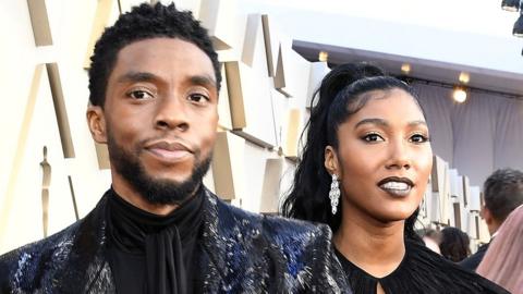 Chadwick Boseman with wife Simone at the 2019 Academy Awards