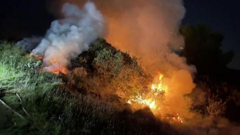 A large fire in the open in the Watermillock area next to lake Ullswater