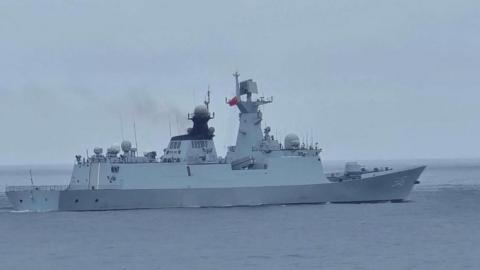 A Chinese warship off the coast of Taiwan