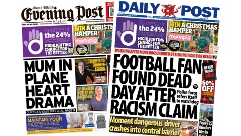 Front pages of the South Wales Evening Post and Daily Post