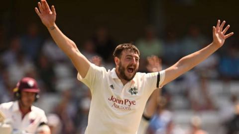 Matt Carter celebrating with Nottinghamshire CCC