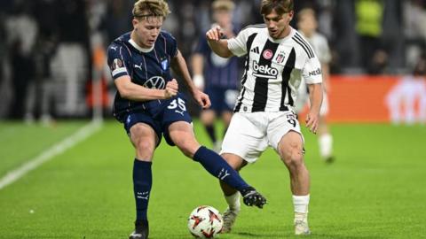 Nils Zatterstrom (left) in Europa League action for Malmo against Besiktas