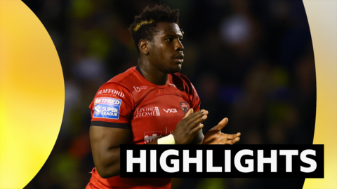 Salford's Justin Sangare celebrates scoring against Warrington
