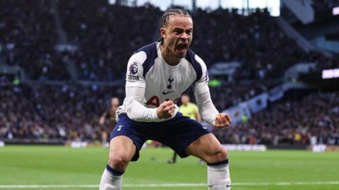 Tottenham's Xavi Simons celebrates