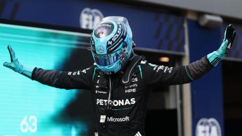George Russell does his T pose