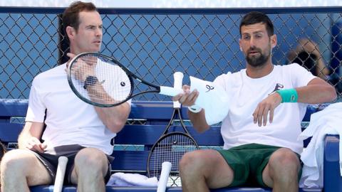 Andy Murray and Novak Djokovic during the Miami Open