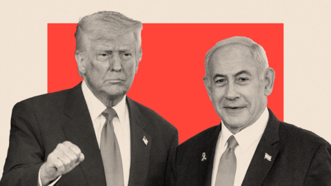 A treated image of Donald Trump with his fist up standing next to Benjamin Netanyahu