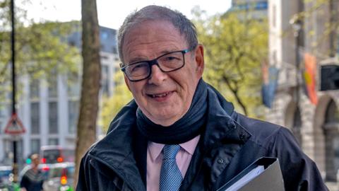 Conservative Party peer James Arbuthnot arrives to testify at the Post Office inquiry on 10 April 2024 in London, England