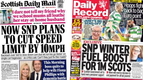 Composite of Daily Mail and Record front pages.