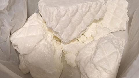 White powder, suspected cocaine, in a bag