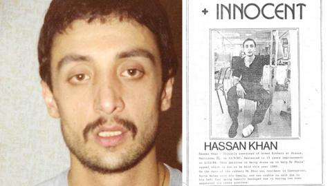 Hassan Khan a phoster yn protestio ei fod yn ddieuog