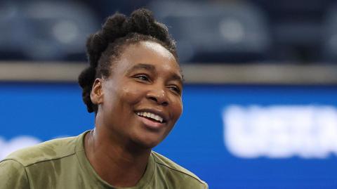 Venus Williams smiles during US Open practice 