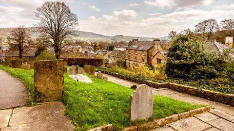 Photograph of Bakewell, showing the town and a cemetery