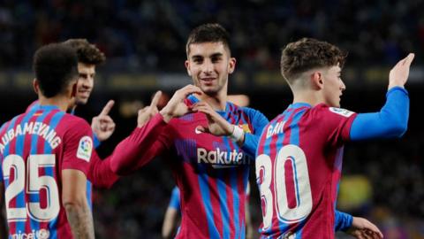 Ferran Torres celebrates scoring